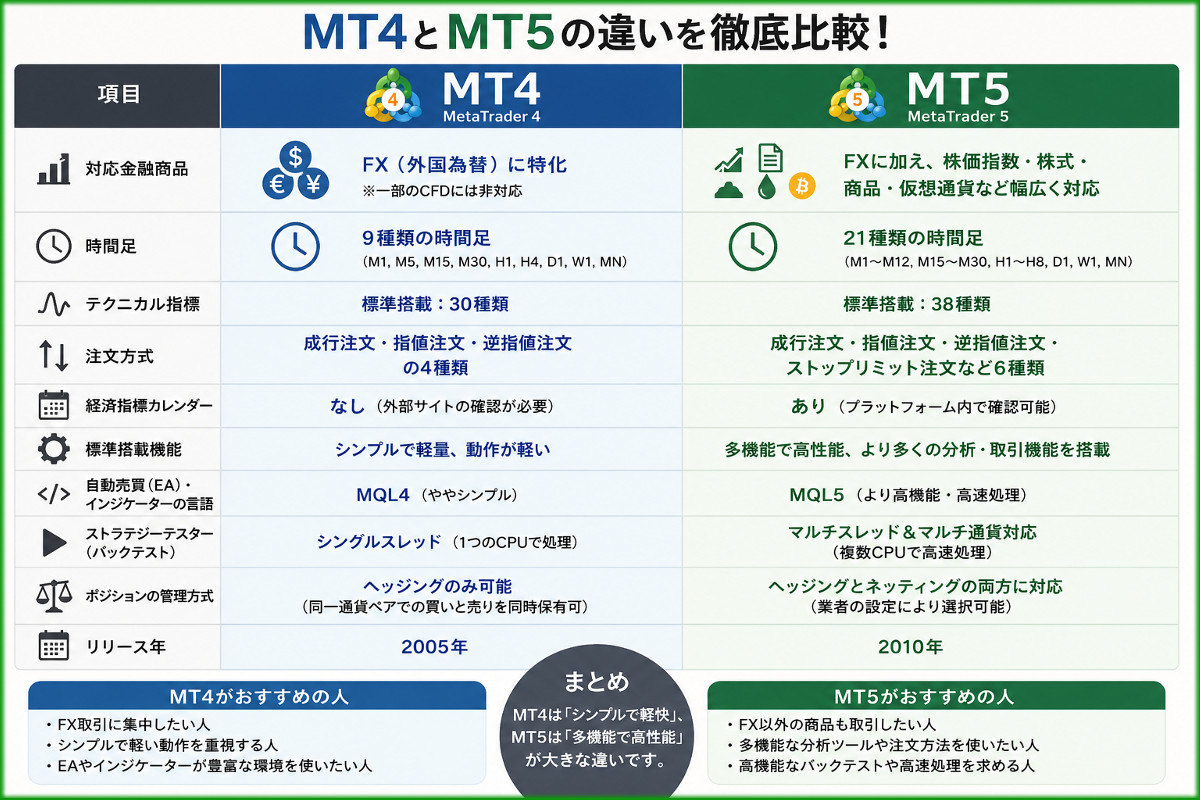 MT4とMT5の違いを徹底比較
